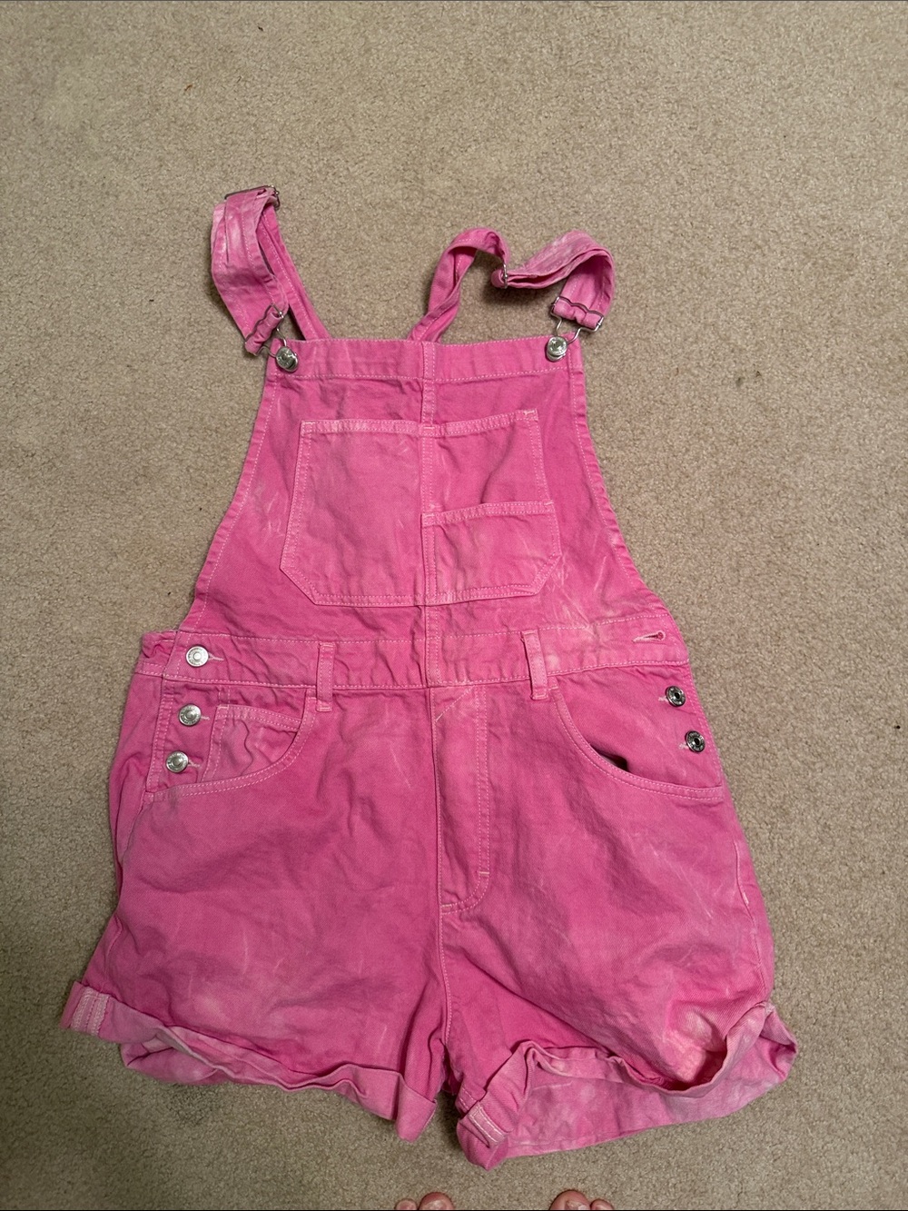 We The Free Pink Short Denim Overalls